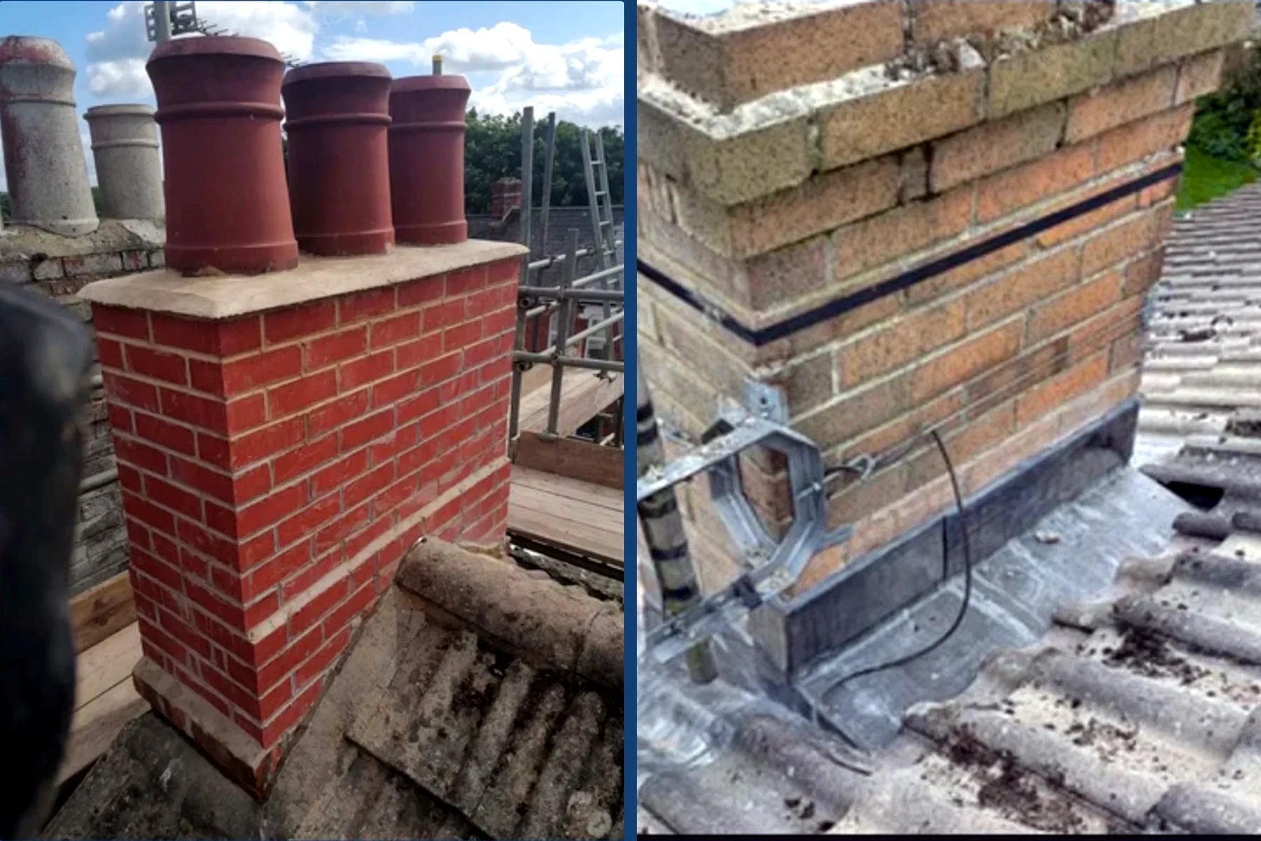 Rebuilt chimney and leadwork detail