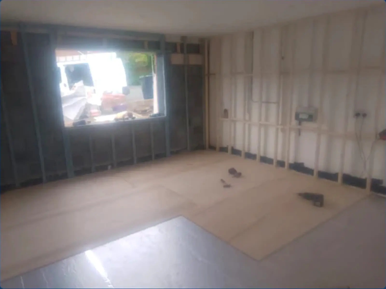 Interior room during refit with new wall framing